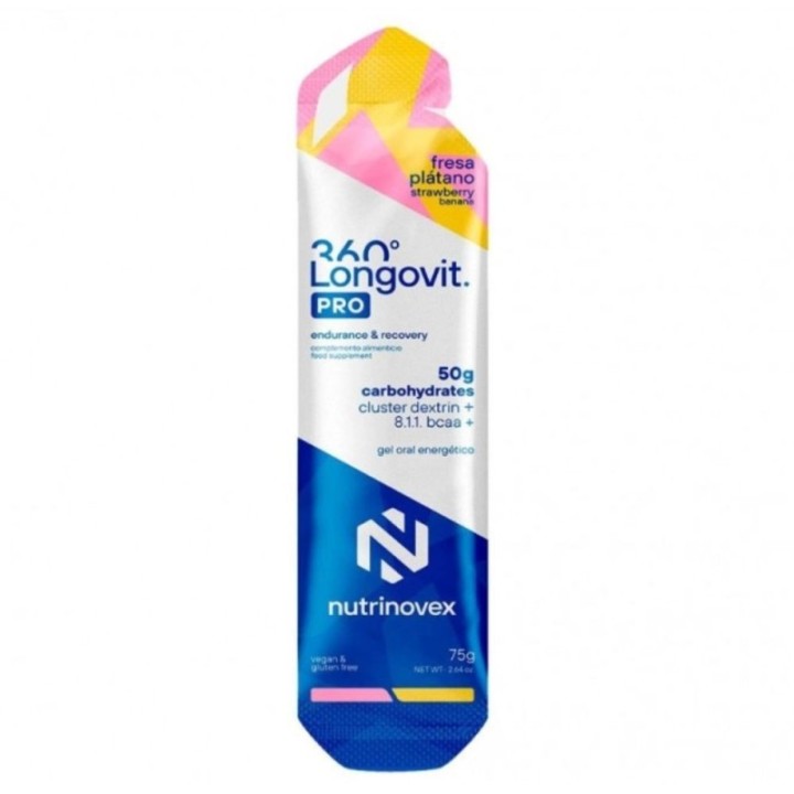 Gel Nutrinovex Longovit 360 50g CHO Fresa platano  |Nutricion ciclismo|