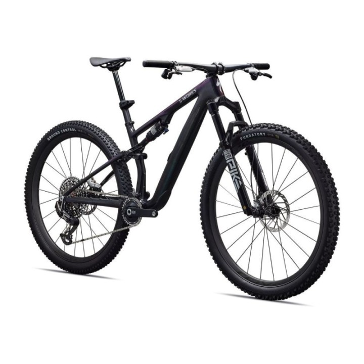 Vélo Specialized S-Works Epic 8 EVO AXS Carbone brillant/Vert à violet Viavi Fade/Métal liquide brossé