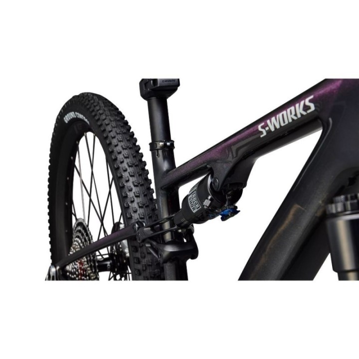 Vélo Specialized S-Works Epic 8 EVO AXS Carbone brillant/Vert à violet Viavi Fade/Métal liquide brossé
