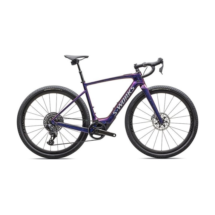 Vélo Specialized S-Works Turbo Creo 2 Carbone brillant / Rouge à bleu nacré Strata / Argent liquide satiné 2025